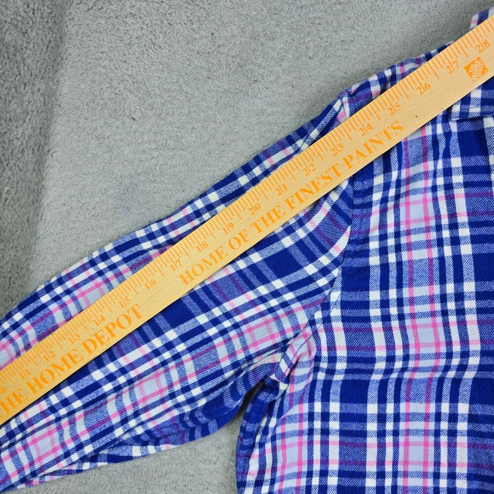 Lands End Flannel Button Shirt Blouse Women's 14 Blue Pink Cottage Farm Ranch - Picture 8 of 9